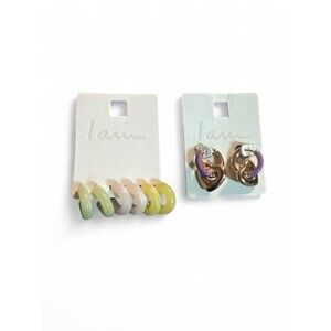 Set Of I Am Earrings Hoops Ear Huggers Hearts Pierced Pastel‎ NEW